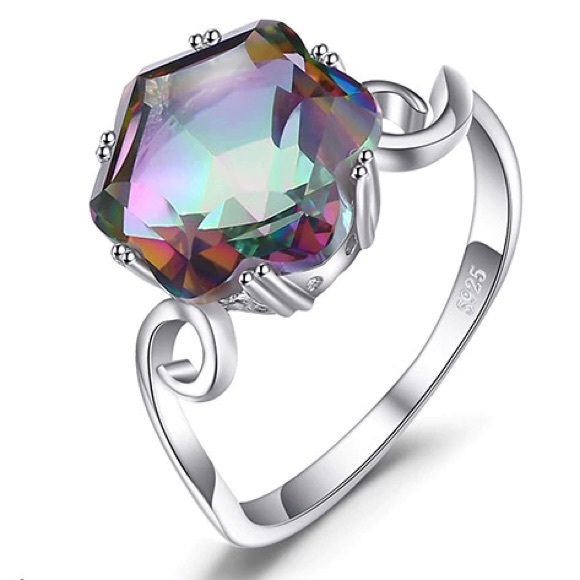 925 Sterling Silver Rainbow Mystic Topaz Ring - Picture 1 of 6